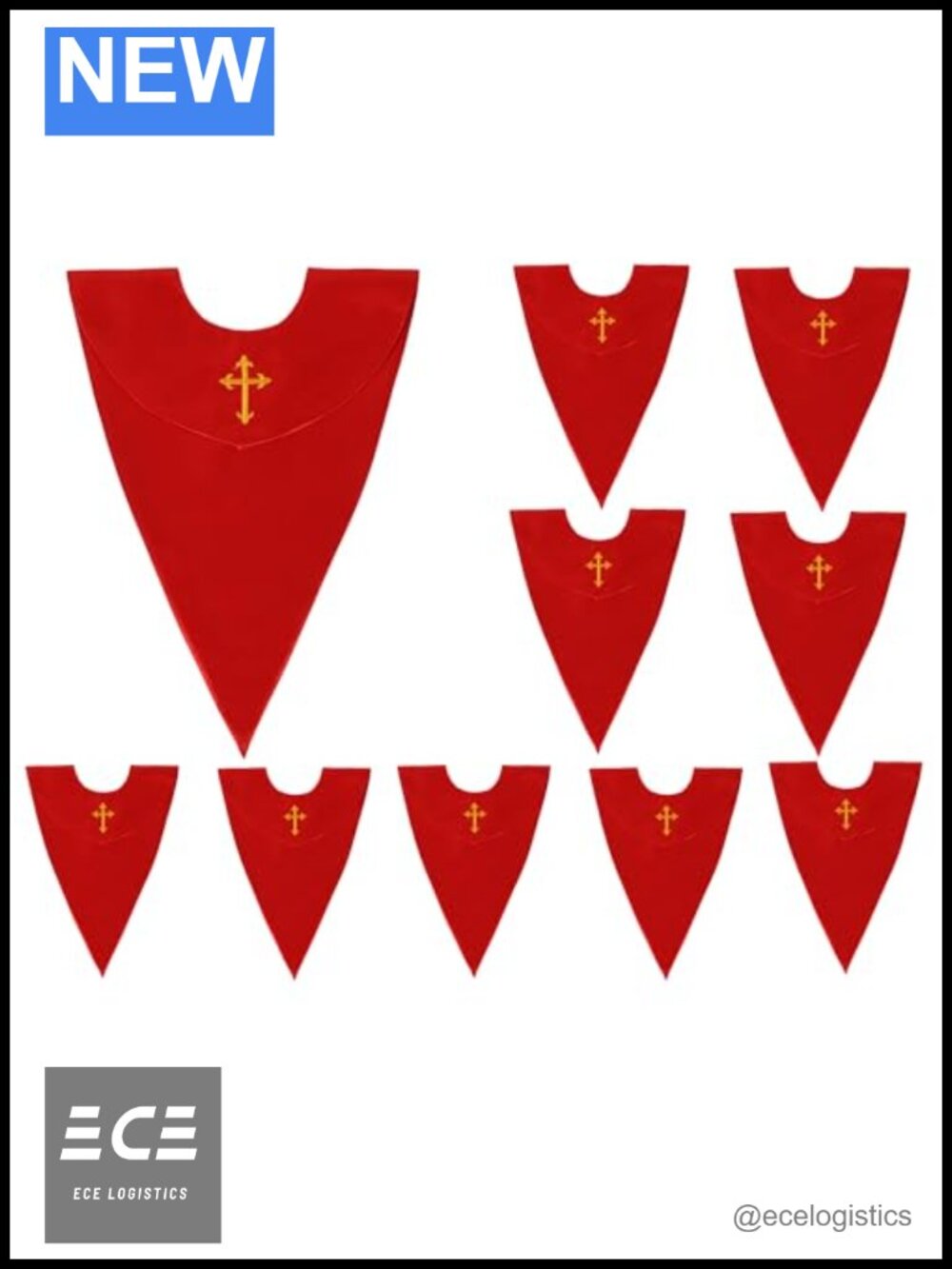 V-Shape Choir Stole Clergy Embroidered Cross Satin Polyester